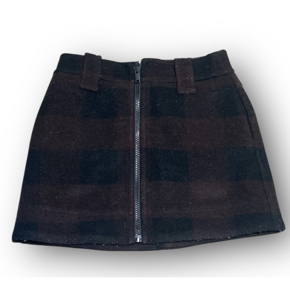 GANNI Checked Wool-Blend Mini Skirt Brown Black Size Medium 31" Waist 17" Length